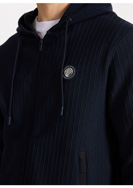 D5WM-SWT3796 Lacivert Kapüşon Yaka Relaxed Jakarlı Erkek Sweatshırt fırsatları