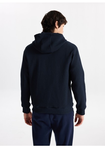 D5WM-SWT3796 Lacivert Kapüşon Yaka Relaxed Jakarlı Erkek Sweatshırt indirimleri