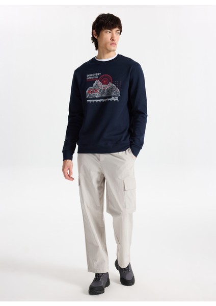 D5WM-SWT3799 Lacivert Bisiklet Yaka Relaxed Baskılı Erkek Sweatshırt fiyatları