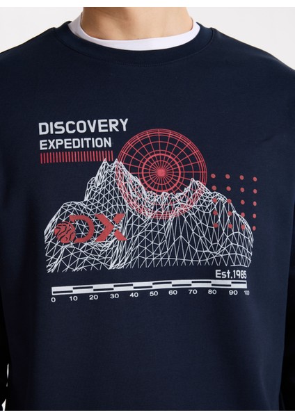 D5WM-SWT3799 Lacivert Bisiklet Yaka Relaxed Baskılı Erkek Sweatshırt fırsatları