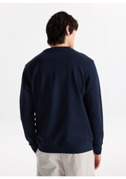 D5WM-SWT3799 Lacivert Bisiklet Yaka Relaxed Baskılı Erkek Sweatshırt indirimleri