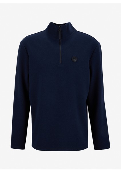 D5WM-SWT3986 Lacivert Dik Yaka Relaxed Düz Erkek Sweatshırt fiyatları