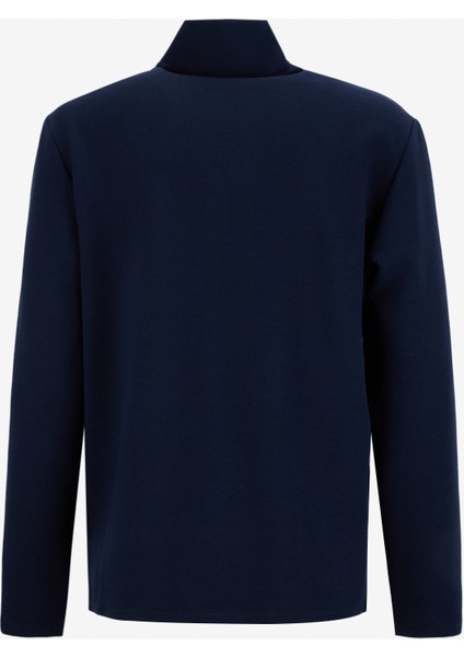 D5WM-SWT3986 Lacivert Dik Yaka Relaxed Düz Erkek Sweatshırt modelleri