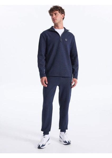 D5WM-SWT3986 Lacivert Dik Yaka Relaxed Düz Erkek Sweatshırt indirimleri