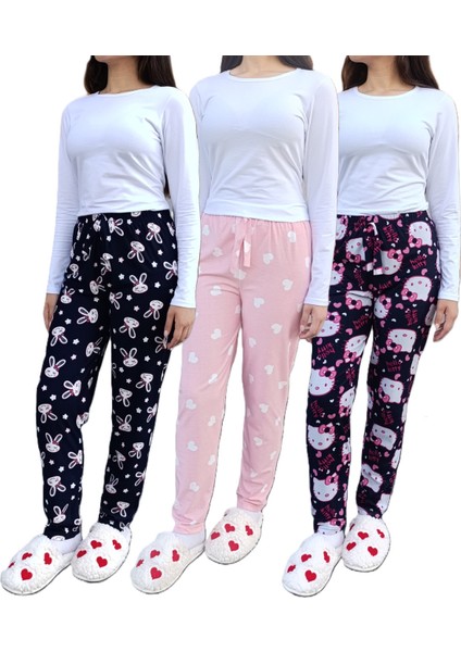 Süet Kışlık Yumuşak Dokulu 3'lü Kadın Pijama