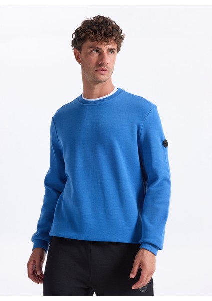 D5WM-SWT3940 Indigo Melanj Bisiklet Yaka Relaxed Düz Erkek Sweatshırt