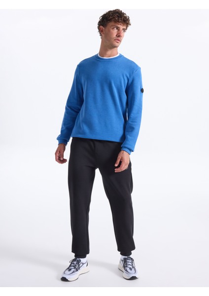 D5WM-SWT3940 Indigo Melanj Bisiklet Yaka Relaxed Düz Erkek Sweatshırt fırsatları