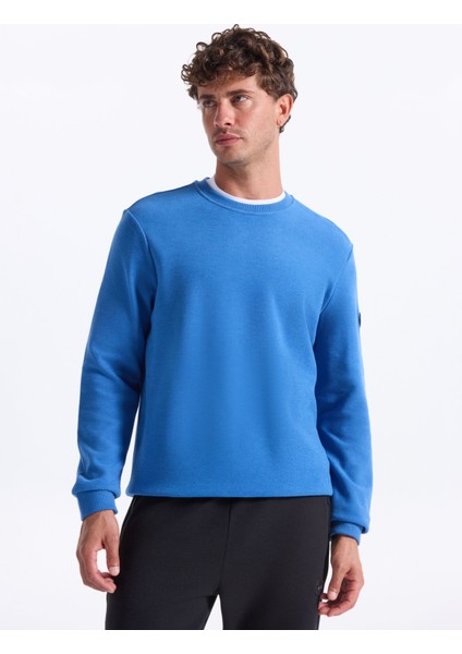 D5WM-SWT3940 Indigo Melanj Bisiklet Yaka Relaxed Düz Erkek Sweatshırt indirimleri