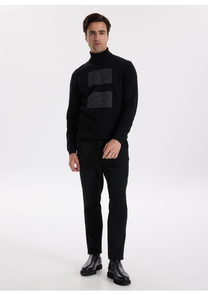 Tam Balıkçı Yaka Slim Fit Jakarlı Siyah Erkek Kazak F5WM-KZK 2308 fiyatları