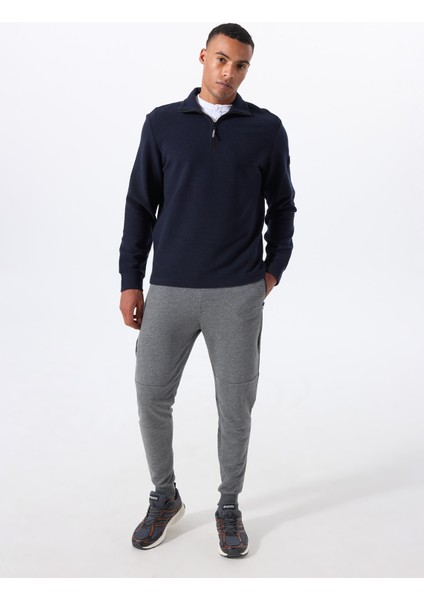 D5WM-SWT3871 Lacivert Dik Yaka Relaxed Düz Erkek Sweatshırt fiyatları