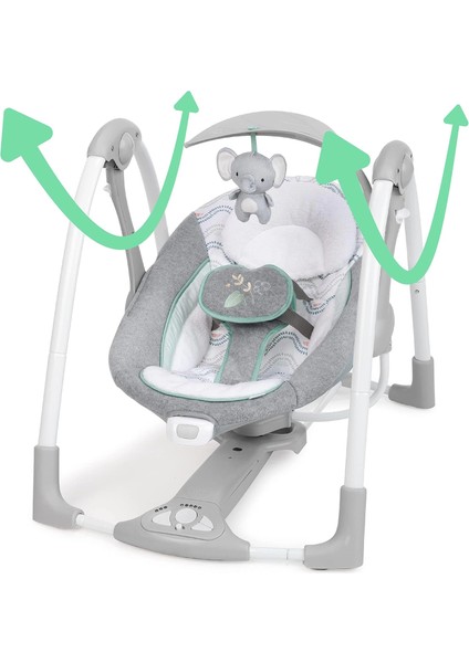 ConvertMe 2'si 1 Arada Kompakt Taşınabilir Otomatik Bebek Salıncağı ve Bebek Koltuğu, Pil Tasarrufu Sağlayan Titreşimler, Doğa Sesleri, 0-9 Ay 3-9 kg (Swell)