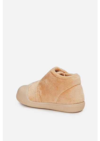 Cırtlı Bej Bebek Panduf Ayakkabı Erkek Çocuklar İçin Tekstil Malzeme ve Termo Taban