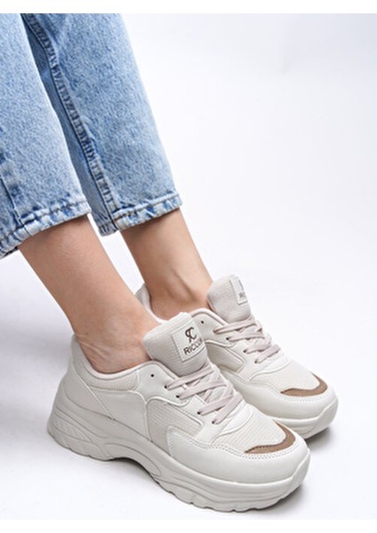 Kadın Sneaker Bej Vizon Düz Taban Malzeme