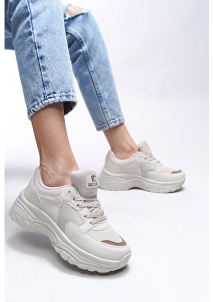 Kadın Sneaker Bej Vizon Düz Taban Malzeme