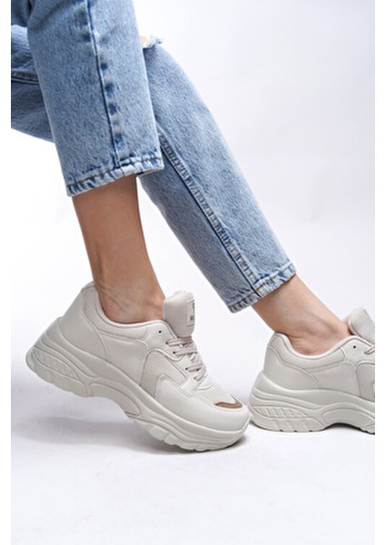 Kadın Sneaker Bej Vizon Düz Taban Malzeme