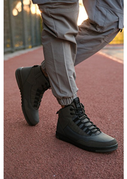 Gri Siyah Erkek Sneaker Bot Düz Taban Ortopedik İç Taban