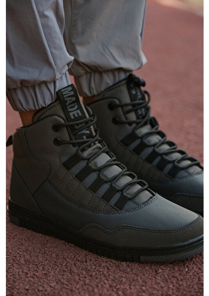 Gri Siyah Erkek Sneaker Bot Düz Taban Ortopedik İç Taban