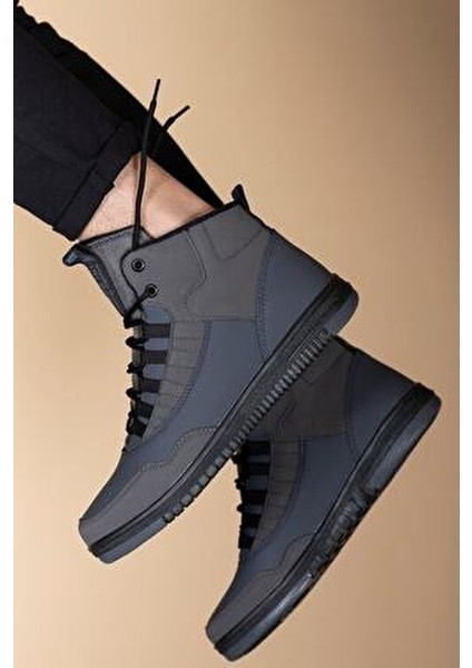 Gri Siyah Erkek Sneaker Bot Düz Taban Ortopedik İç Taban