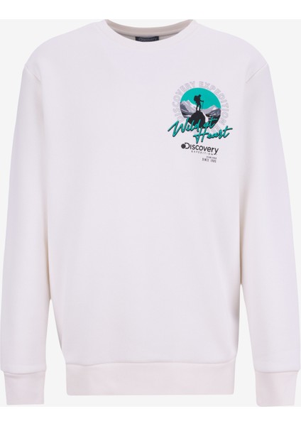 D5WM-SWT3858 Beyaz Bisiklet Yaka Relaxed Baskılı Erkek Sweatshırt fiyatları