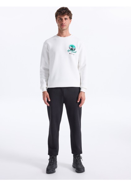 D5WM-SWT3858 Beyaz Bisiklet Yaka Relaxed Baskılı Erkek Sweatshırt fırsatları