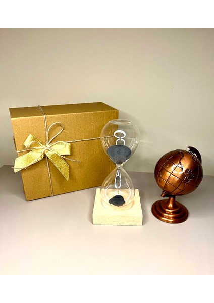 -Hediyelik Set-Premium Dünya Küresi ve Manyetik Kum Saati-Öğretmenler Günü Hediyesi-Ev Ofis Hediye