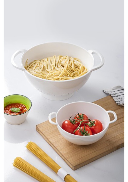 Akrilik Beyaz 2 Li Süzgeç Seti ( Makarna & Pirinç Süzgeci )