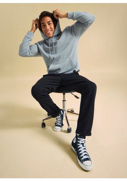 Bisiklet Yaka Düz Gri Melanj Erkek Sweatshırt PBF5WM-SWT 5056