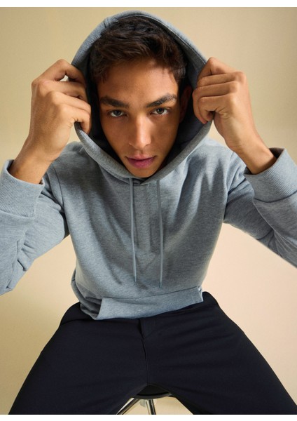 Bisiklet Yaka Düz Gri Melanj Erkek Sweatshırt PBF5WM-SWT 5056