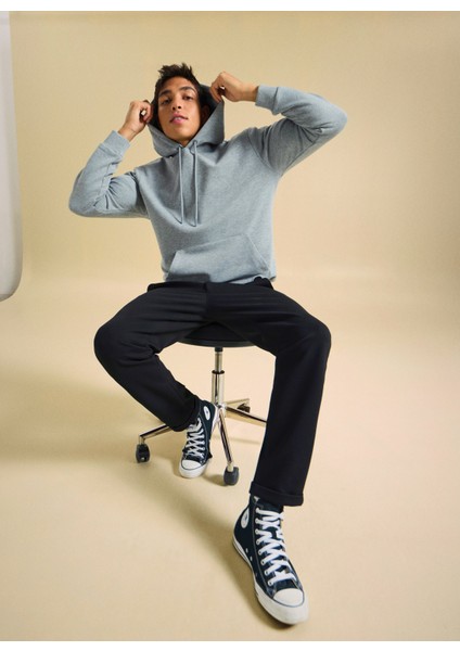 Bisiklet Yaka Düz Gri Melanj Erkek Sweatshırt PBF5WM-SWT 5056