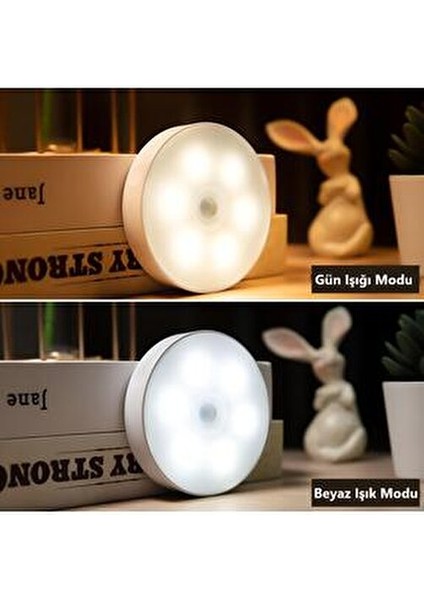 DMRGROUP Hareket Sensörlü USB Şarjlı Beyaz LED Işık Karanlıkta Aktif Kullanım İçin 8.3 cm