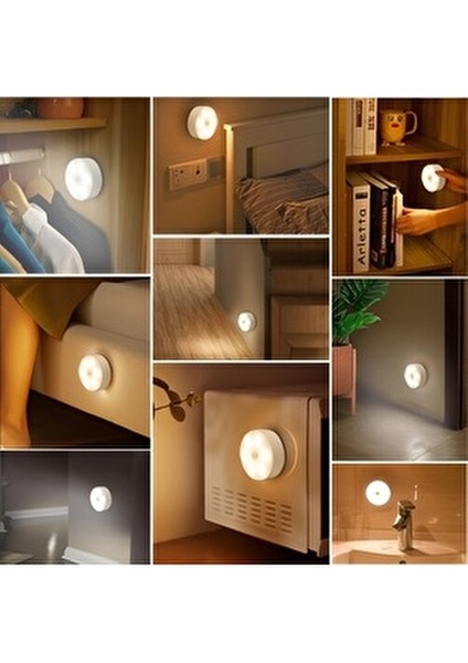 DMRGROUP Hareket Sensörlü USB Şarjlı Beyaz LED Işık Karanlıkta Aktif Kullanım İçin 8.3 cm