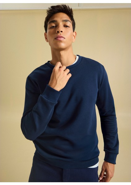 Bisiklet Yaka Düz Lacivert Erkek Sweatshırt PBF5WM-SWT 5055 fiyatları