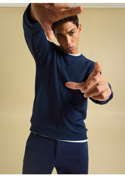 Bisiklet Yaka Düz Lacivert Erkek Sweatshırt PBF5WM-SWT 5055 modelleri