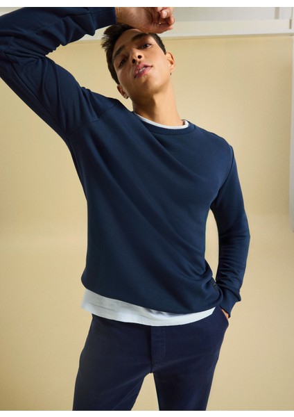 Bisiklet Yaka Düz Lacivert Erkek Sweatshırt PBF5WM-SWT 5055 indirimleri