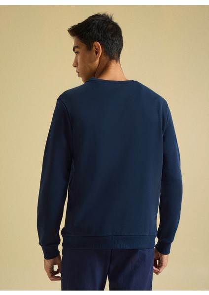 Bisiklet Yaka Düz Lacivert Erkek Sweatshırt PBF5WM-SWT 5055