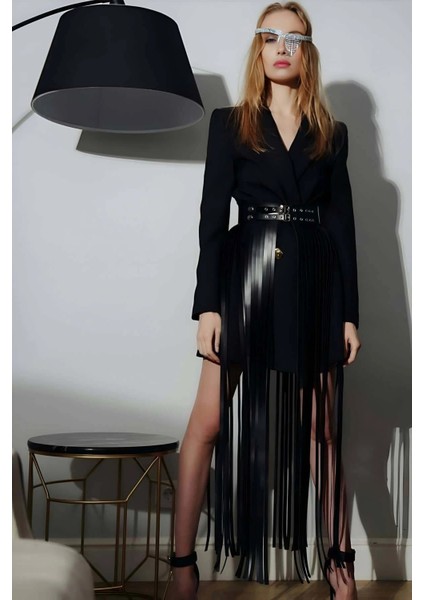 Elbise ve Ceket Üzeri Ayarlanabilir Püsküllü Şık Deri Korse Kemer Etek - APFT637