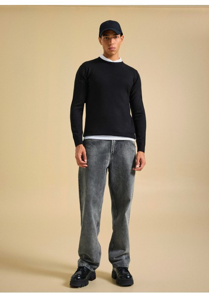 Polo Yaka Relaxed Düz Siyah Erkek Kazak PBF5WM-KZK 5049 modelleri