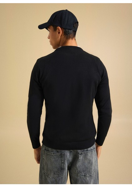 Polo Yaka Relaxed Düz Siyah Erkek Kazak PBF5WM-KZK 5049