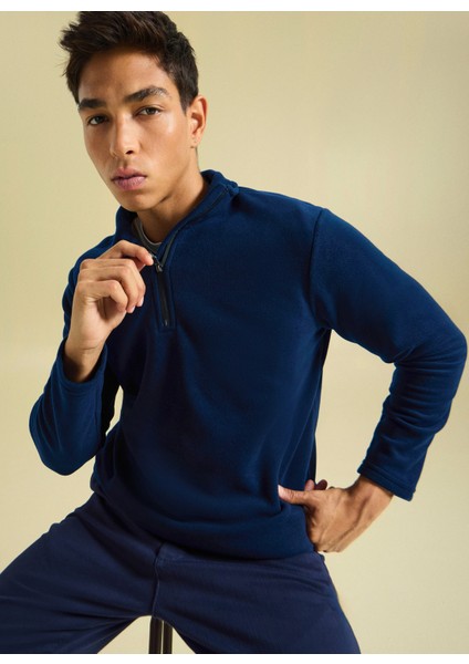 Bisiklet Yaka Düz Lacivert Erkek Sweatshırt PBF5WM-SWT 5054