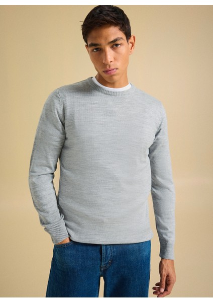 Polo Yaka Relaxed Düz Gri Melanj Erkek Kazak PBF5WM-KZK 5049