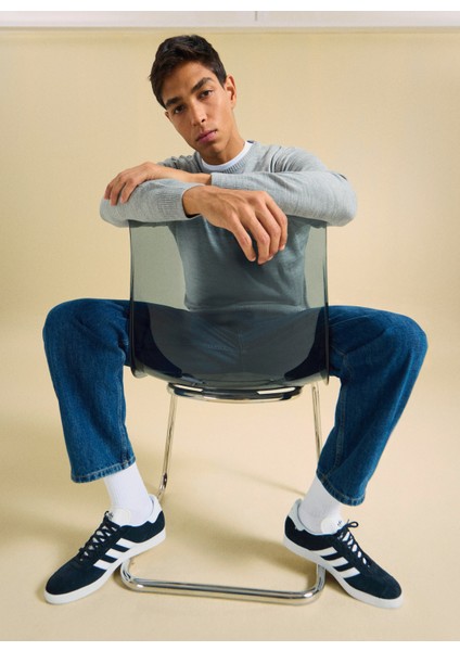 Polo Yaka Relaxed Düz Gri Melanj Erkek Kazak PBF5WM-KZK 5049 modelleri