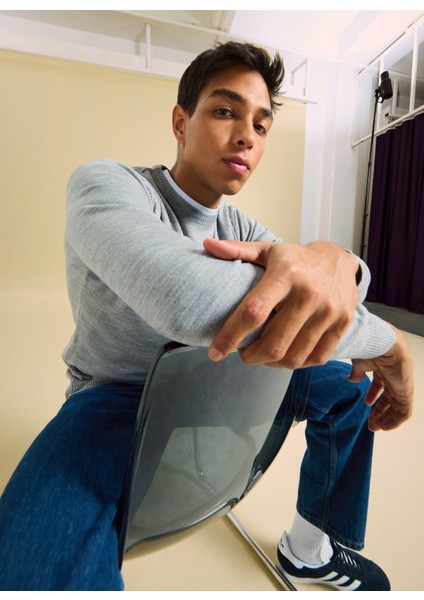 Polo Yaka Relaxed Düz Gri Melanj Erkek Kazak PBF5WM-KZK 5049 fırsatları