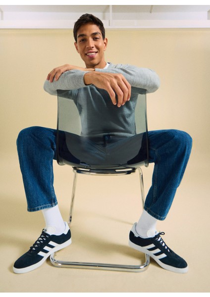 Polo Yaka Relaxed Düz Gri Melanj Erkek Kazak PBF5WM-KZK 5049