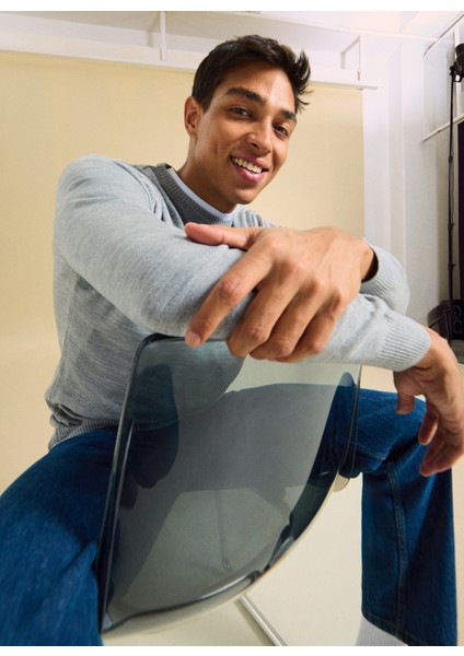 Polo Yaka Relaxed Düz Gri Melanj Erkek Kazak PBF5WM-KZK 5049