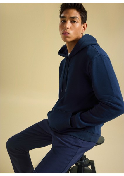 Bisiklet Yaka Düz Lacivert Erkek Sweatshırt PBF5WM-SWT 5056