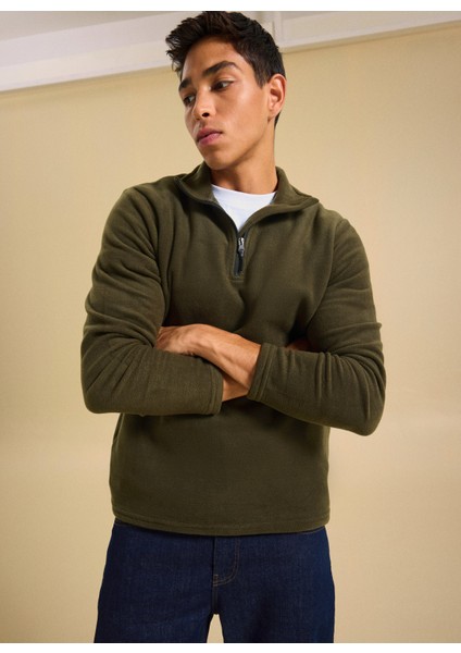 Bisiklet Yaka Düz Haki Erkek Sweatshırt PBF5WM-SWT 5054 modelleri