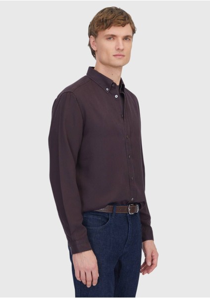 Mürdüm Düz Dokuma Casual Gömlek modelleri