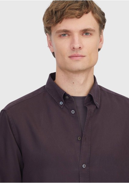 Mürdüm Düz Dokuma Casual Gömlek fırsatları