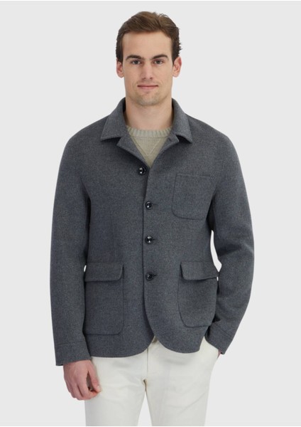 Antrasit Regular Fit Yün Karışımlı Spor Ceket