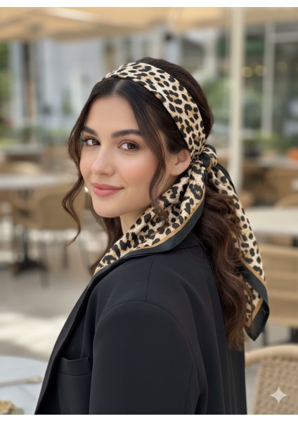 Desenli Fular Leopar Estacraft Şal Bandana 70X70CM